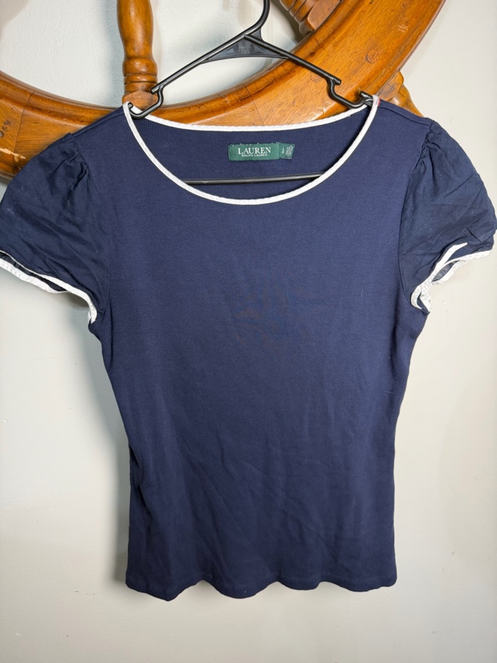 Ralph Lauren Navy Short Sleeve Tee with White Piping